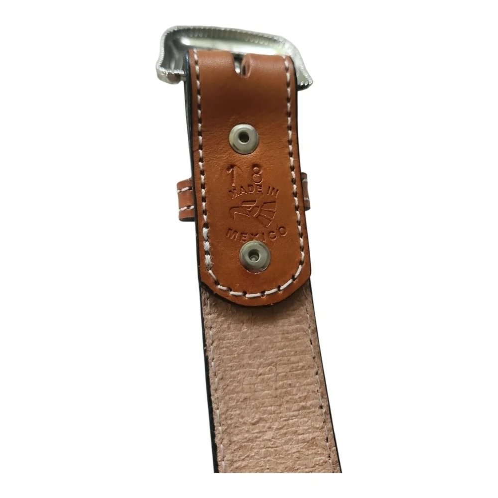 Tooled Leather Western Belt Made in Mexico | Size 18 | Basket Weave Design